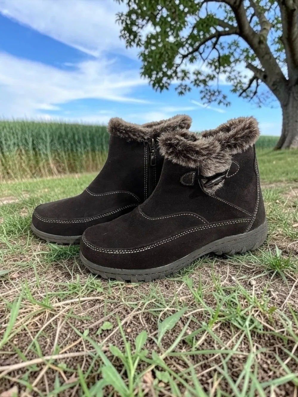 🫶🏻 Khombu Gracie Leather Faux Fur Lined Winter Chocolate Ankle Boots
